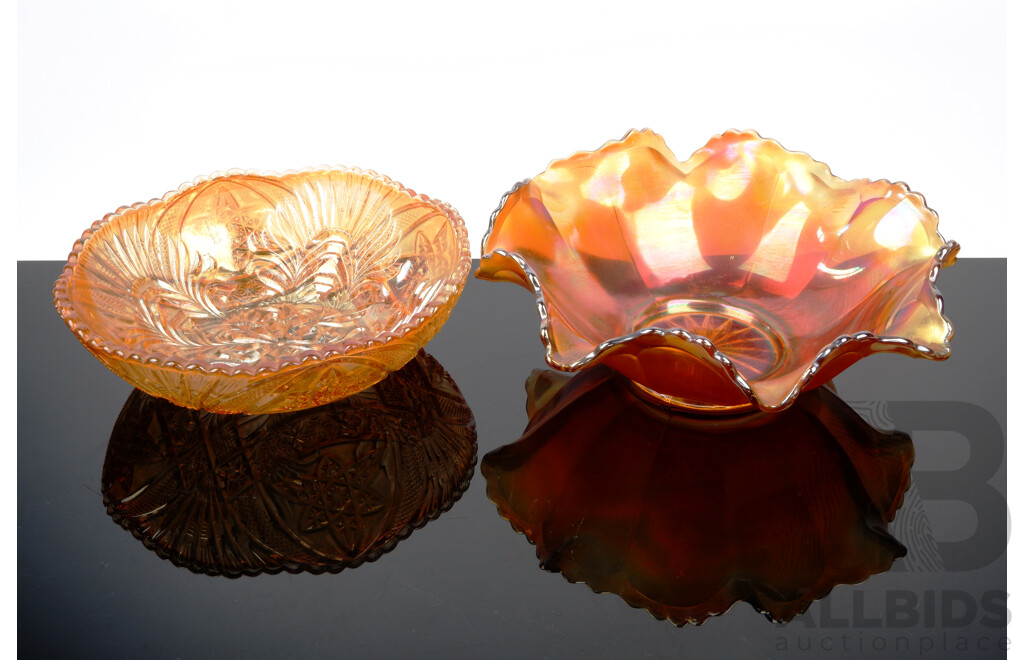 Two Vintage Marigold Carnivale Glass Serving Bowls