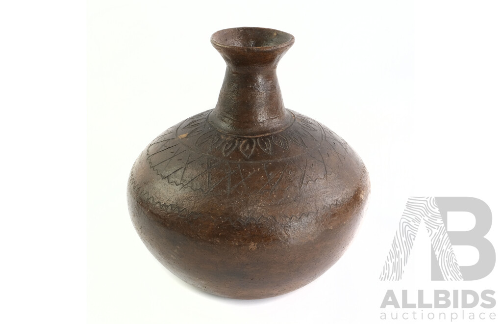Antique South East Asian Pottery Vessel with Incised Decoration