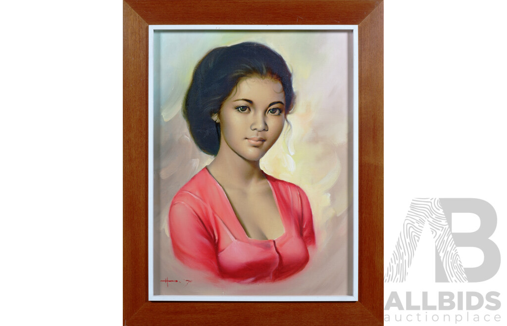 Pair of Vintage Filipino School 1970s Portraits, Oil on Canvas (2)