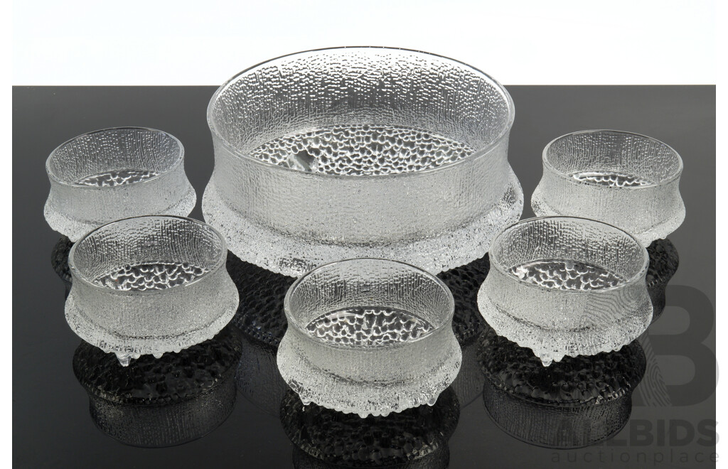 Retro Finish Iittala Ultima Thule Dessert Bowl with Five Matching Serving Dishes by Tappio Wirkkala