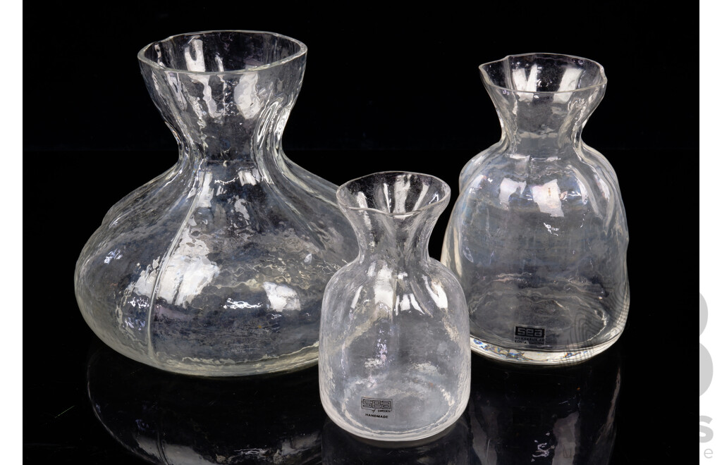 Collection Three Swedish Sea Glasbruk Blomknyte Glass Vases
