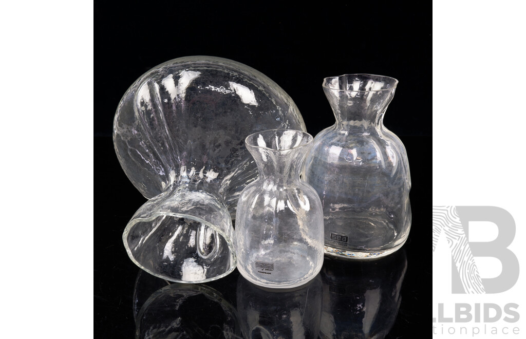 Collection Three Swedish Sea Glasbruk Blomknyte Glass Vases