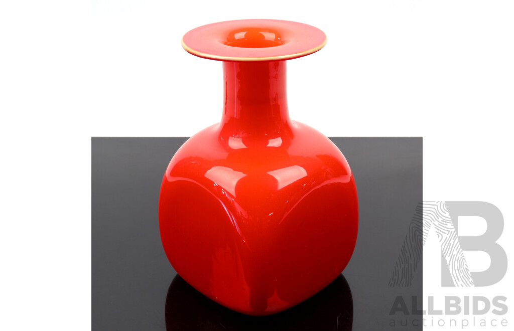 Retro Glass Empoli Style Vase with Graduating Burnt Orange Colour