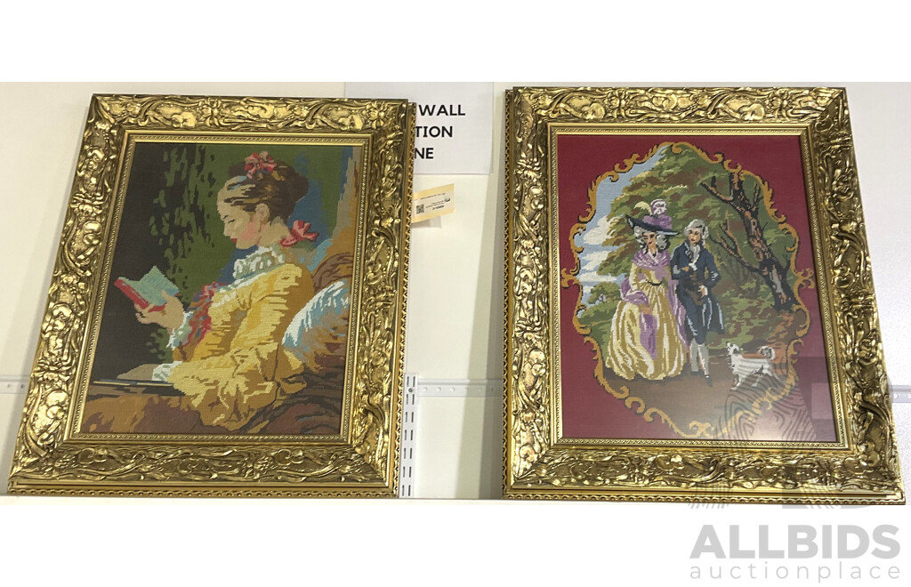 Pair of Ornately Framed Needle Point Pictures