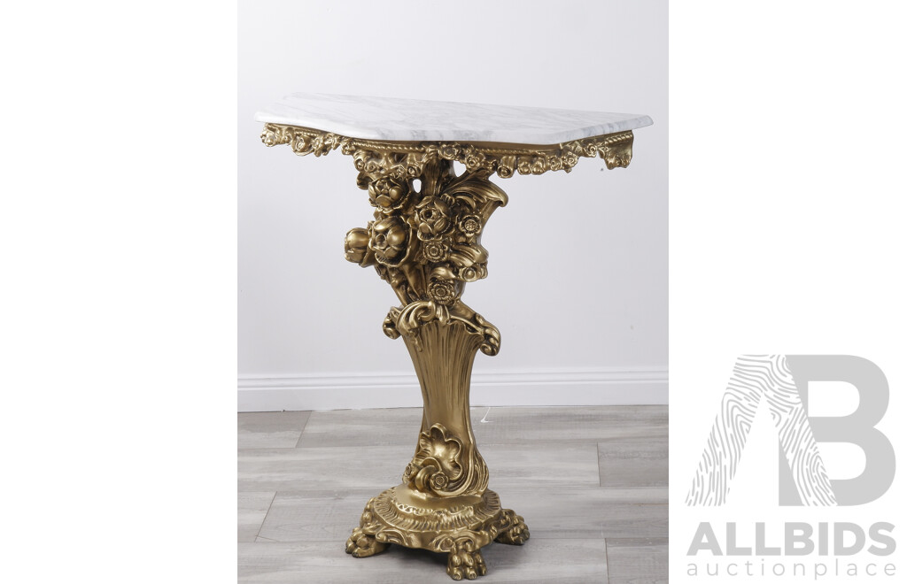 Carved Guilt Console Table with Marble Top