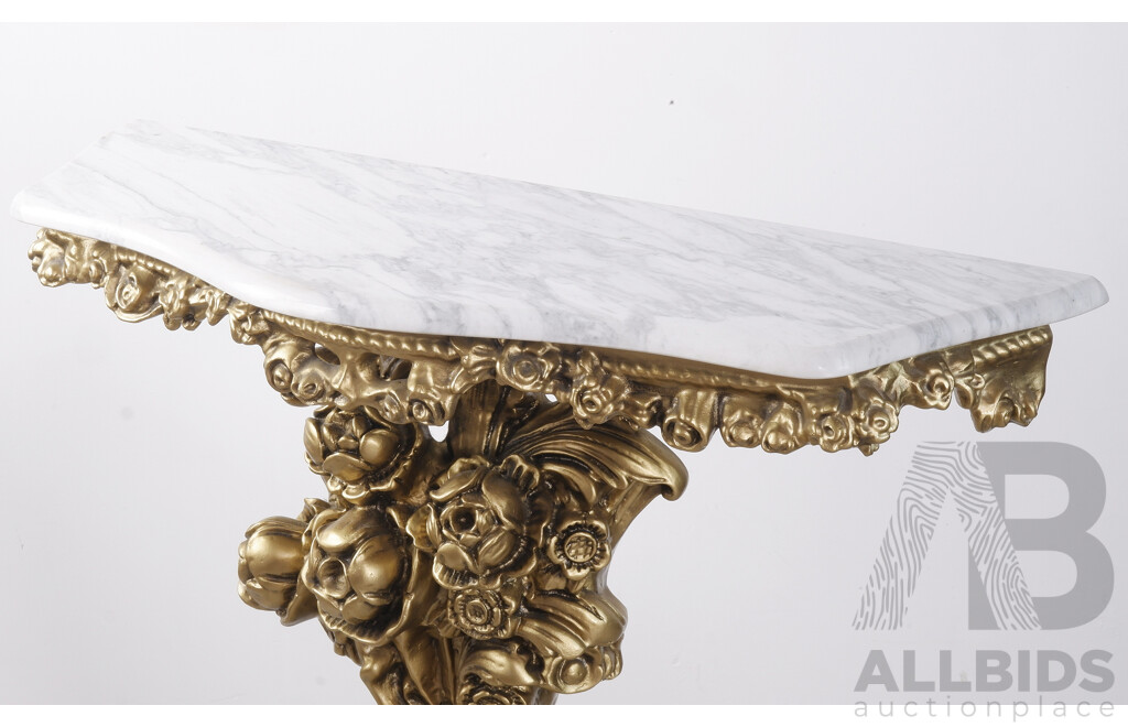 Carved Guilt Console Table with Marble Top