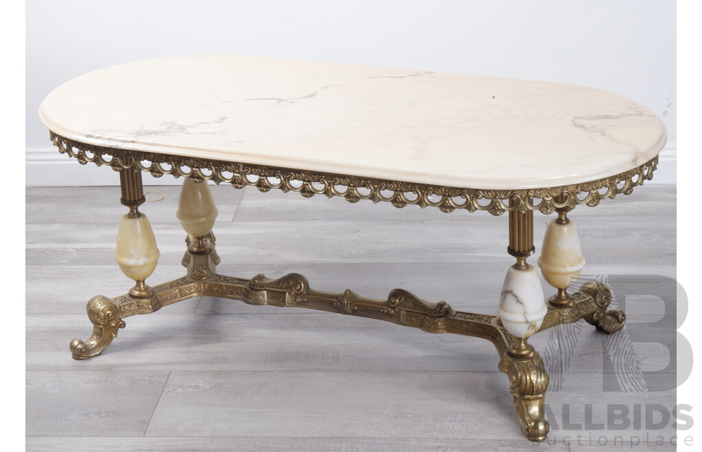 Italian Brass Coffee Table with Marble Top
