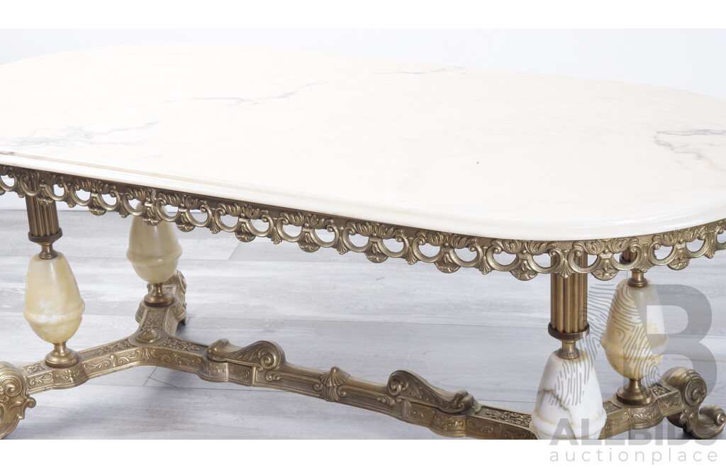 Italian Brass Coffee Table with Marble Top