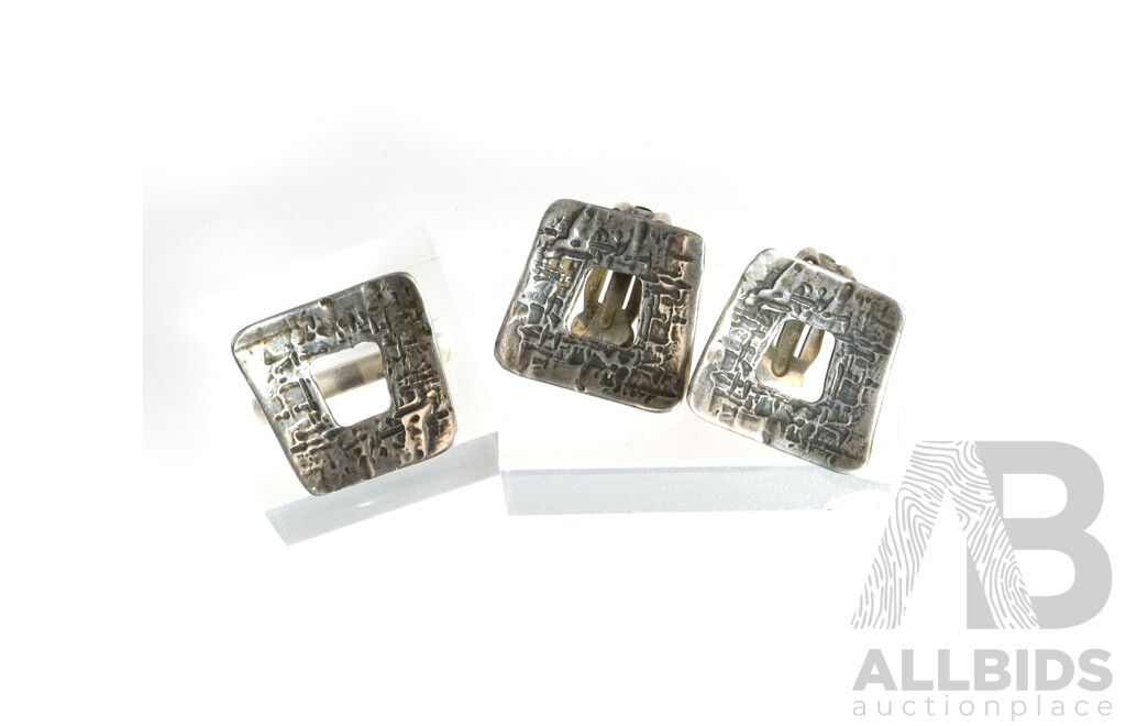 Modernist Silver Ring and Earring Set