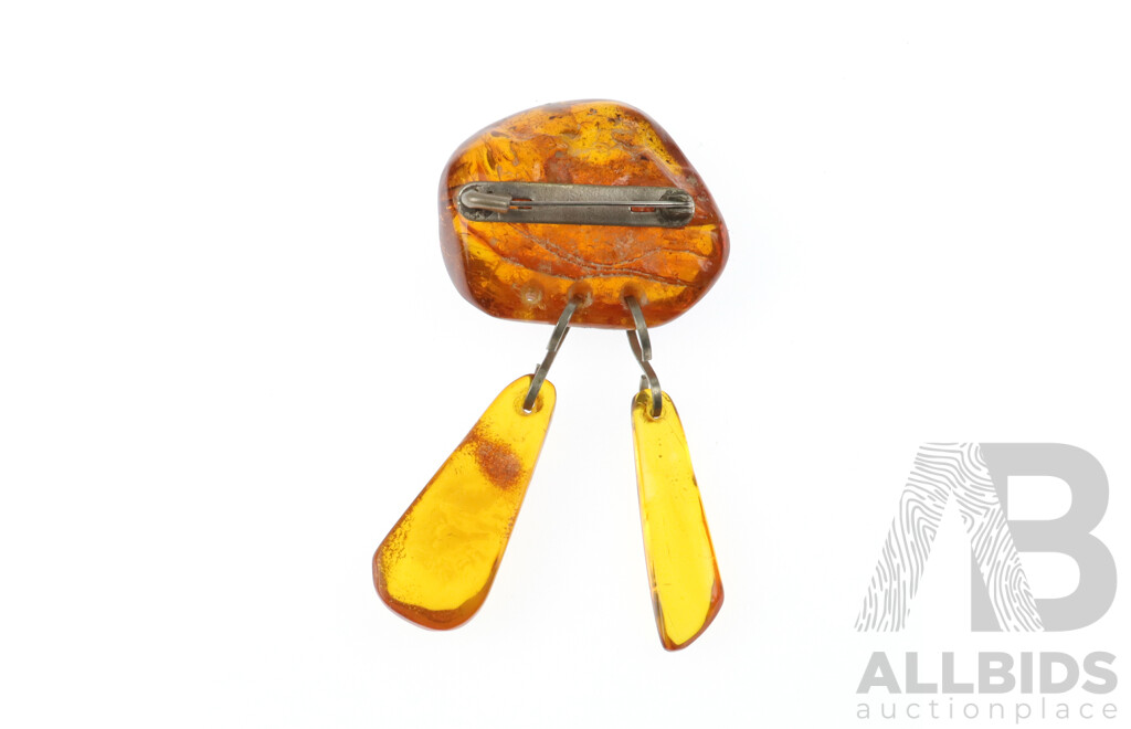 Large Cuff Bracelet with Amber Cabochon and Amber Brooch