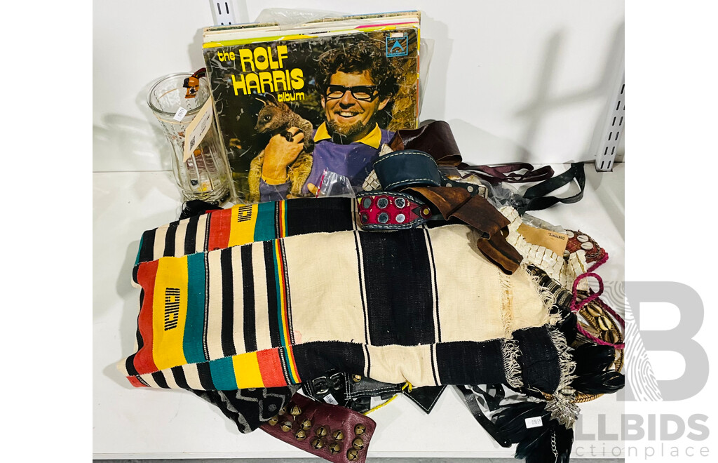 Large Collection of Eclectic Jewellery and Belts, Two Rugs for Bed, Floor or Other, Varied LPs Including Rolf Harris, Skippy the Bush Kangaroo and More