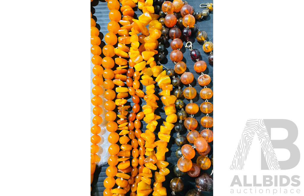 Quantity of Predominately Amber Necklaces and Loose Beads and More