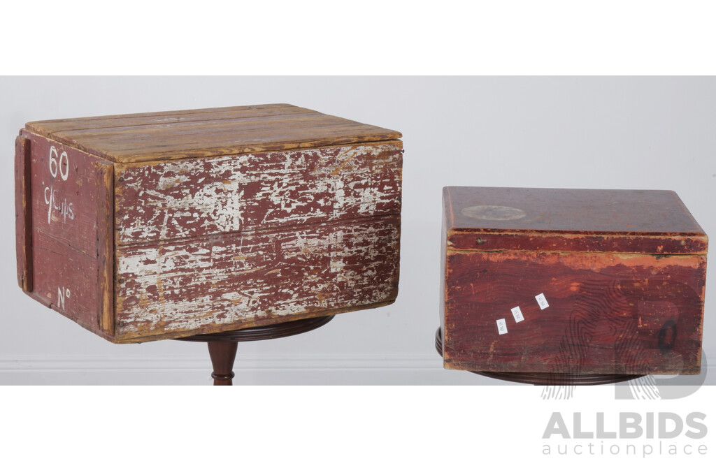 Vintage Rustic Painted Timber Box and Another