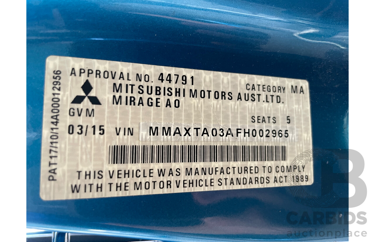 03/15 Mitsubishi Mirage ES FWD LA MY15 5D Hatchback Blue 1.2L