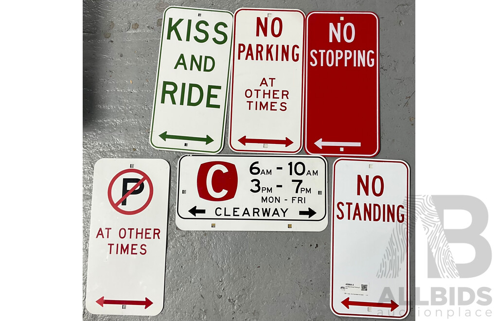 Six Metal Street Parking Signs