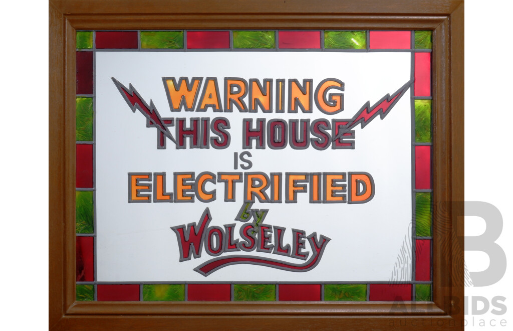 Vintage Wolseley Electrical Leadlight Panel, Mounted on Mirror