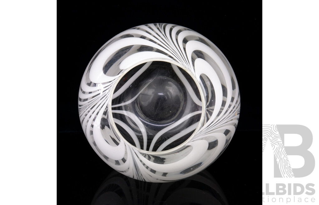 Vintage Glass Sphere Form Vase with White Swirl Decoration