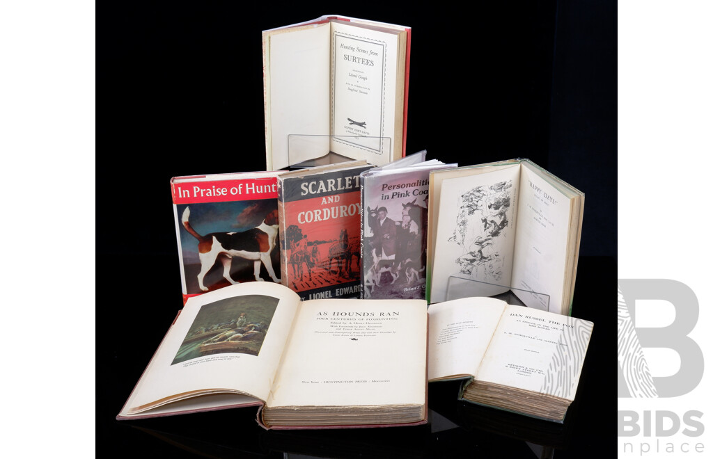 Collection Seven Books Related to Hunting and the Englsih Fox Hunt Including First Edition as Hounds Ran, 1930, in Praise of Hunting Editied by James & Stephens and More