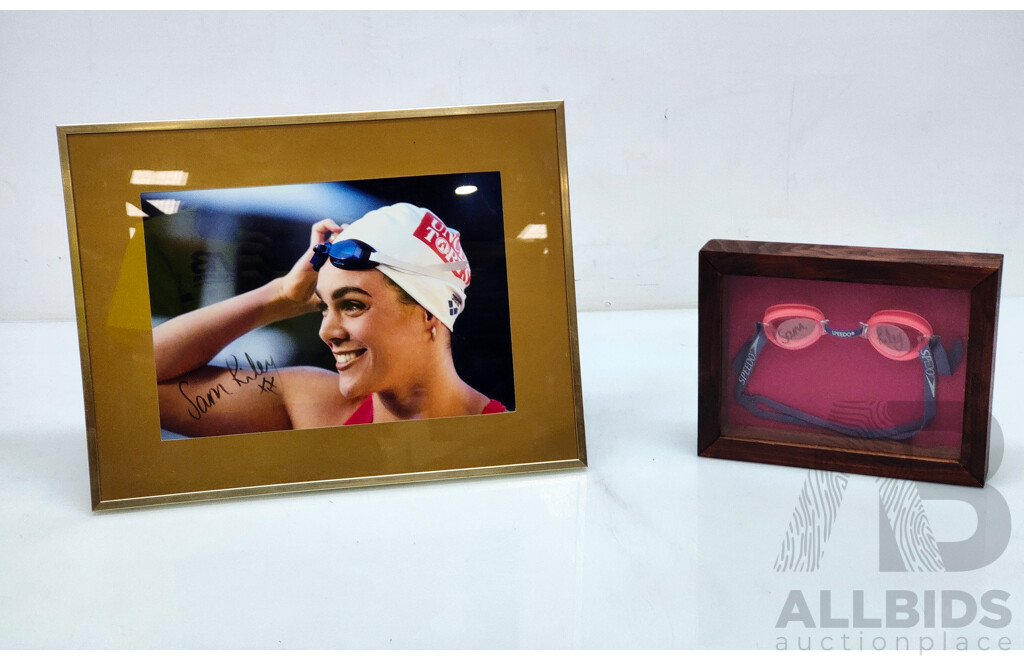 Signed Picture and Framed Swimming Goggles of Samantha Riley