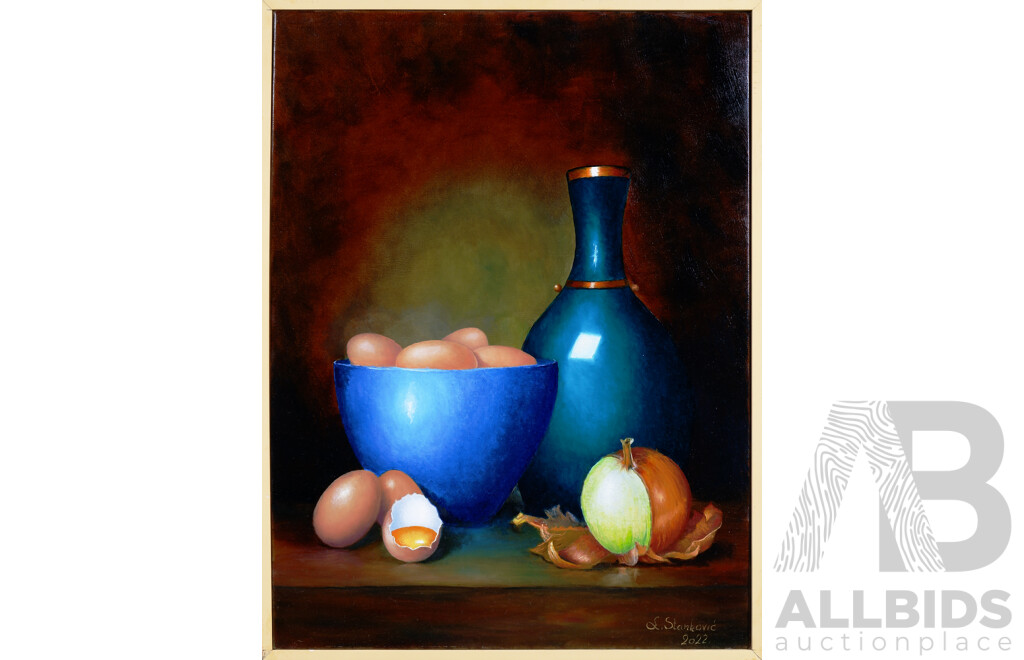 Lazo Stankovic, Untitled (Still Life with Eggs and Onion), Oil on Canvas