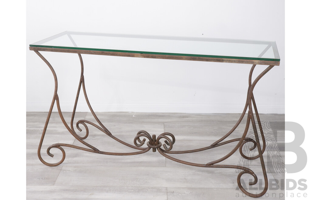 French Provincial Wrought Iron and Glass Console Table Made by Le Forge, Sydney
