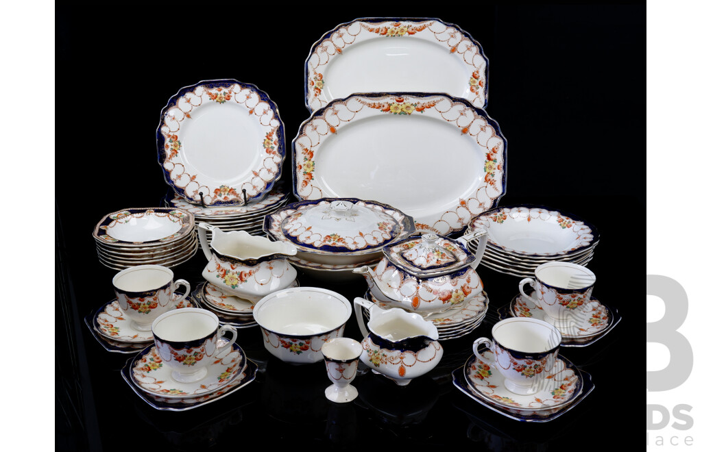 Vintage 54 Piece Porcelain Dinner Service by Sir John Bennett LTD, in Berkeley Pattern