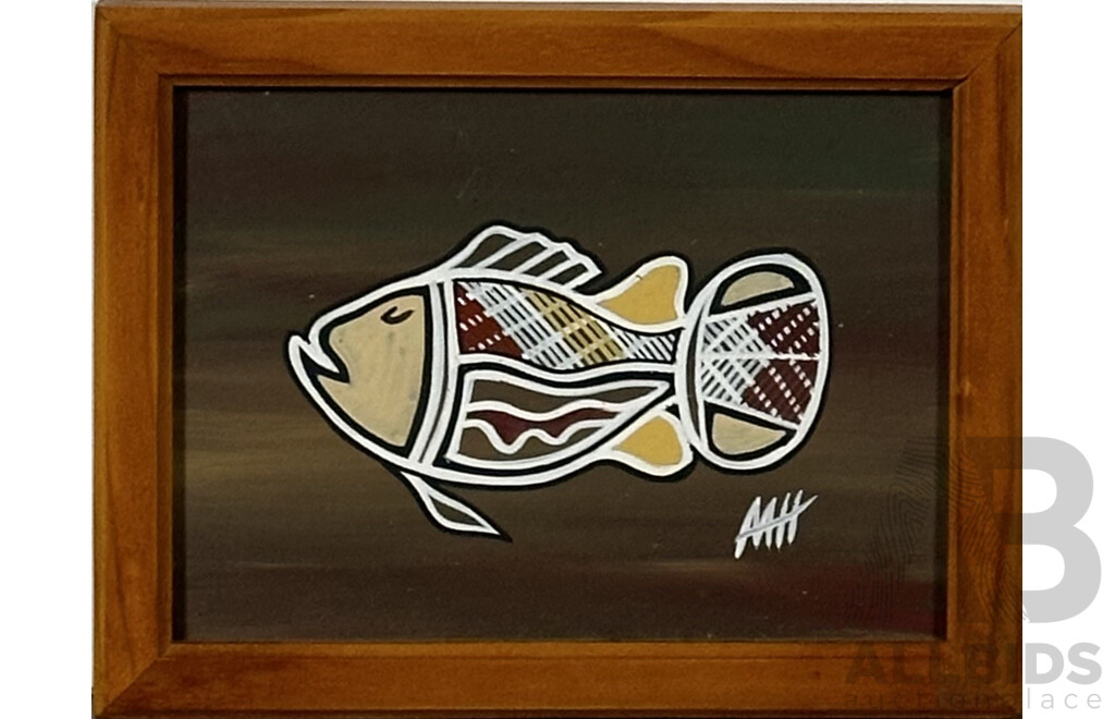 MH, Indigenous Fish, Oil on Board, 18 X 23 Cm