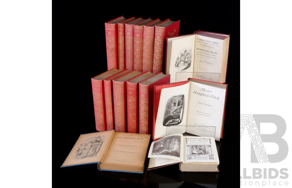 12 Volume Set, Charles Dickens, Fireside Editions, Circa 1911, Embossed Hardcovers, Along with Three Other Vintage Dickens Titles