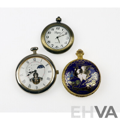 Papini Vintage Pocket Watch 45mm with Elite Pocket Watch 50mm and Enamel Quartz Pocket Watch 50mm