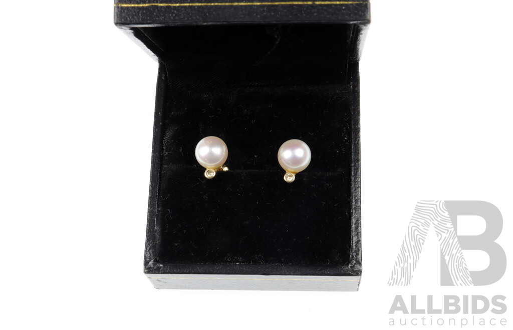 9ct Freshwater Cultured Pearl & Diamond Stud Earrings, TDW 0.02ct, 1.88ct