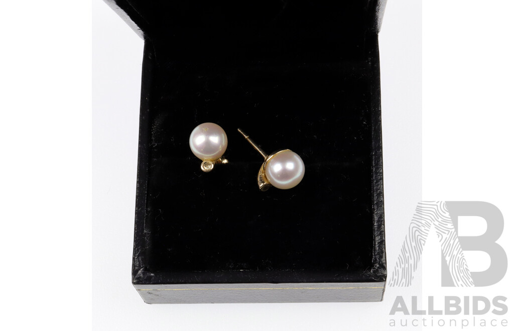 9ct Freshwater Cultured Pearl & Diamond Stud Earrings, TDW 0.02ct, 1.88ct