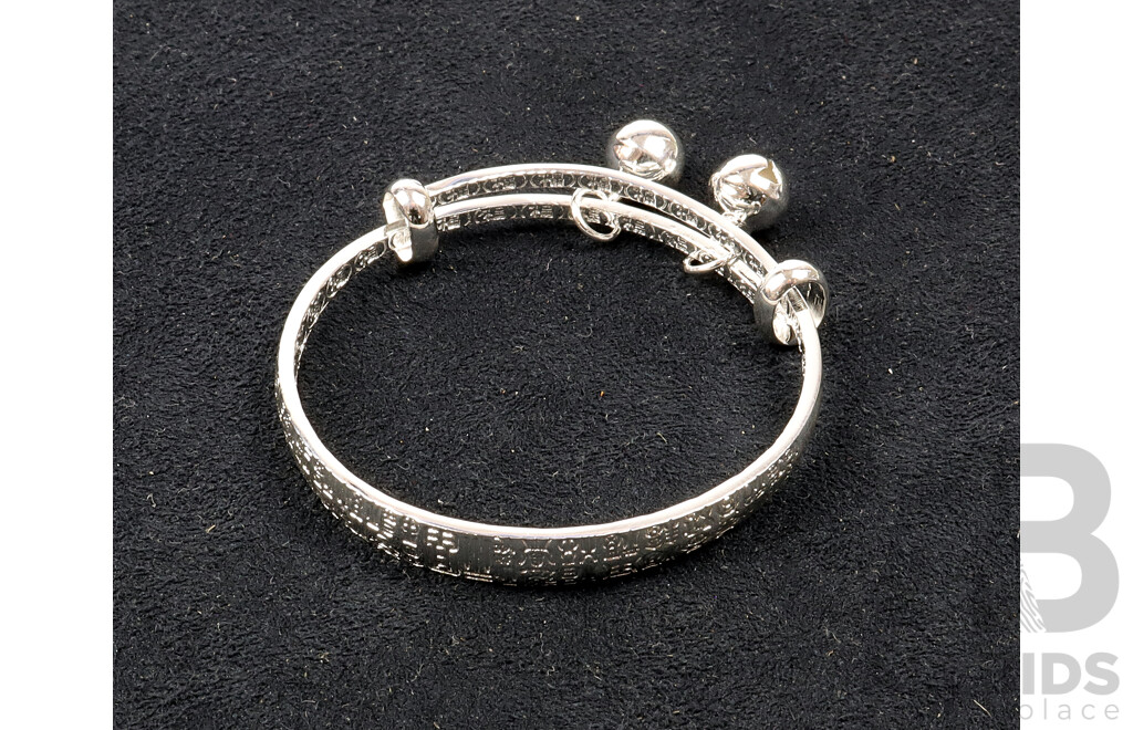 Sterling Silver 990 Baby Bangle with Bells, 44mm, 9.31 Grams