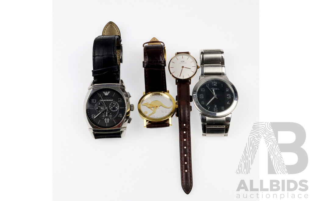 Collection of 4 X Watches - Emporio Armani, Fossil, Daniel Wellington & Australian 1962 Penny Watch