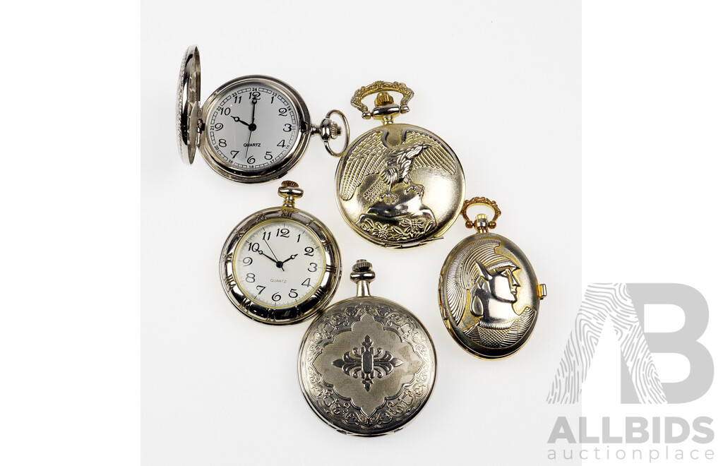 Collection of Reproduction Pocket Watches in Various Designs - Quartz, 40-50mm Diameter