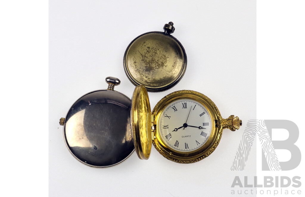 Papini Vintage Pocket Watch 45mm with Elite Pocket Watch 50mm and Enamel Quartz Pocket Watch 50mm