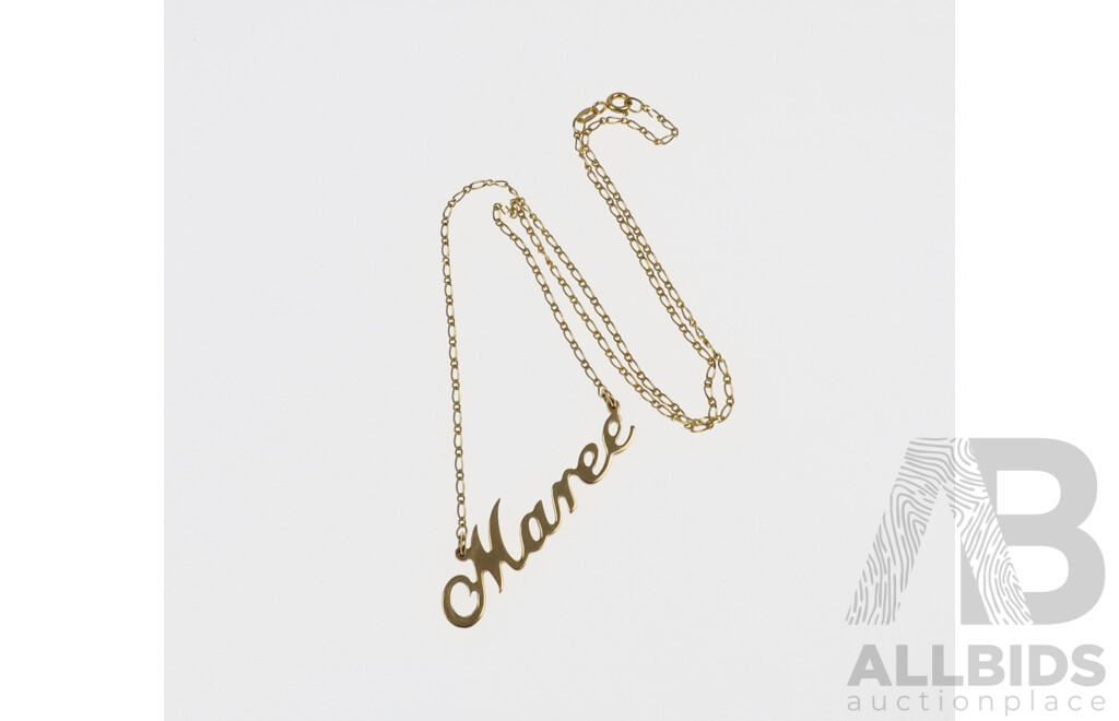 9CT Yellow Gold 'Maree' Name Plate Necklace, 45cm, 4.04 Grams