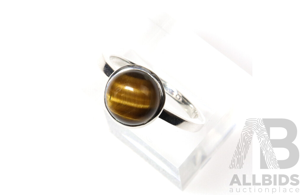 Sterling Silver Tigers Eye Cabachon Ring, Size U, 4.60 Grams - NEW