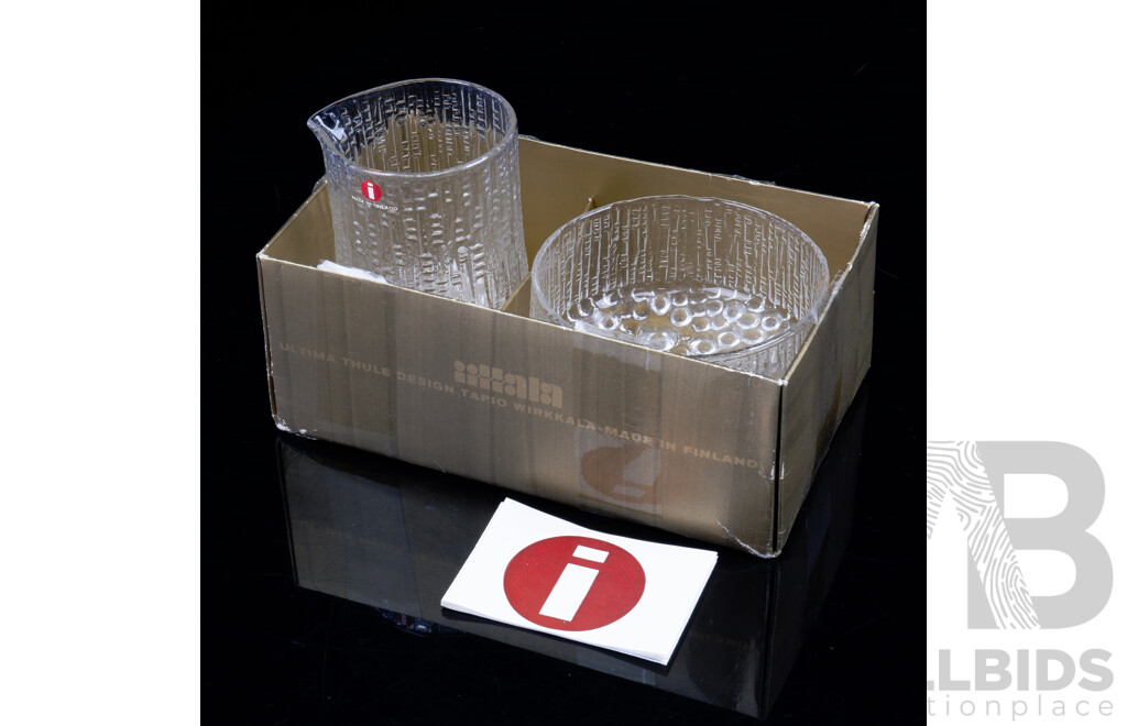 Finnish Iittala Glass UNltima Thule Bowl and Jug Set by Tapio Wirkkala with Original Label and Box