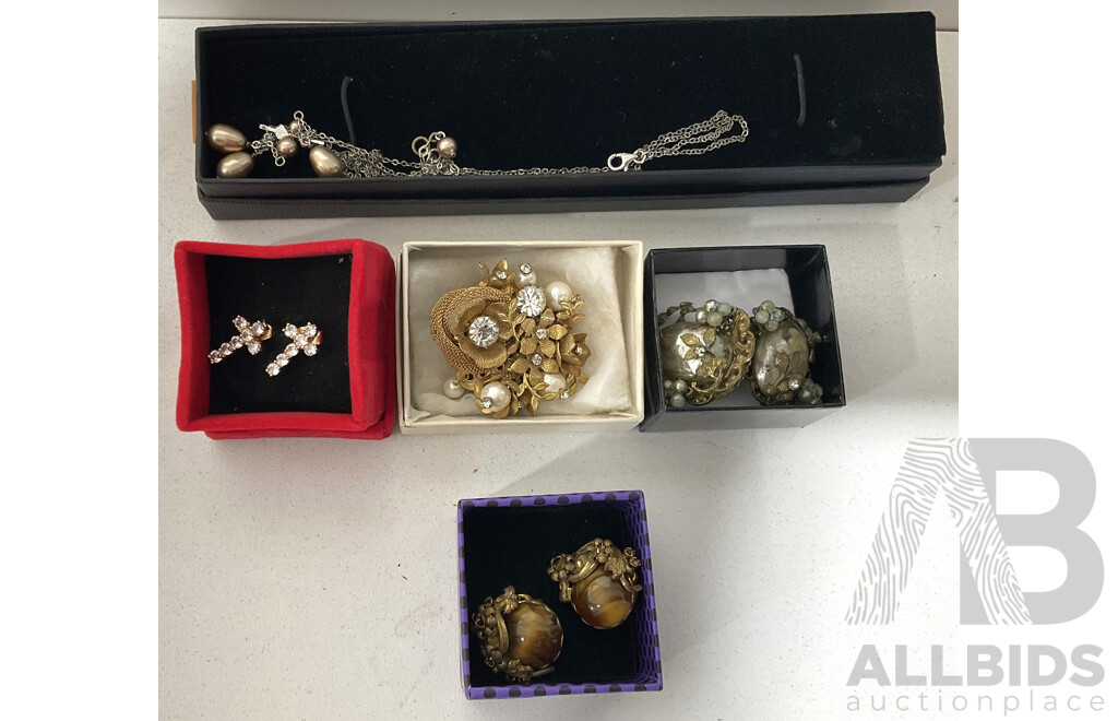 Vintage Costume Jewellery Collection, Including Earrings, Brooch and Necklace