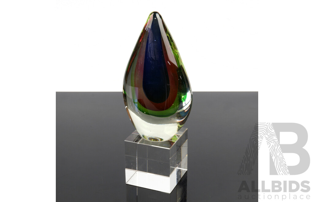 Murano Glass Sommerso Teardrop Paperweight