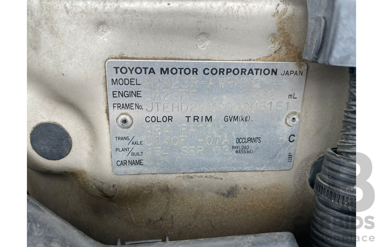 09/03 Toyota Rav4 CV (4x4) 4WD ACA23R 4D Wagon Gold 2.4L