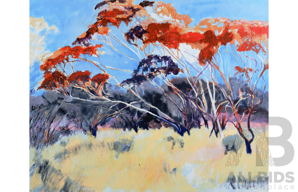 Meg Sprouster, Red Gums Against Blue Sky 2016, Oil on Canvas