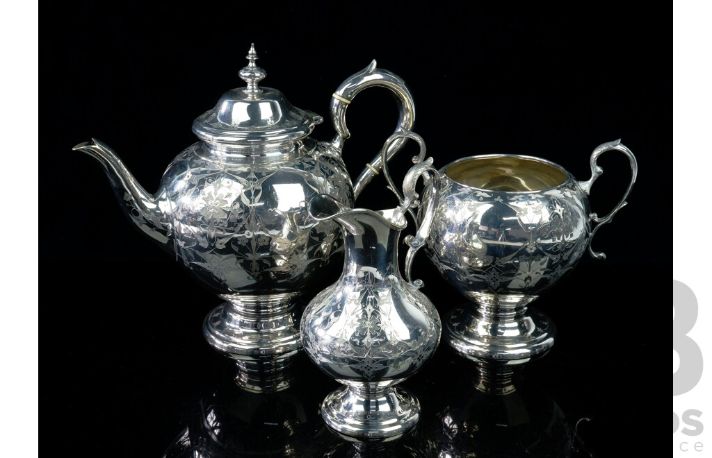 Vintage Silver Plate Three Piece Set with Ivory Heat Spacers to Teapot