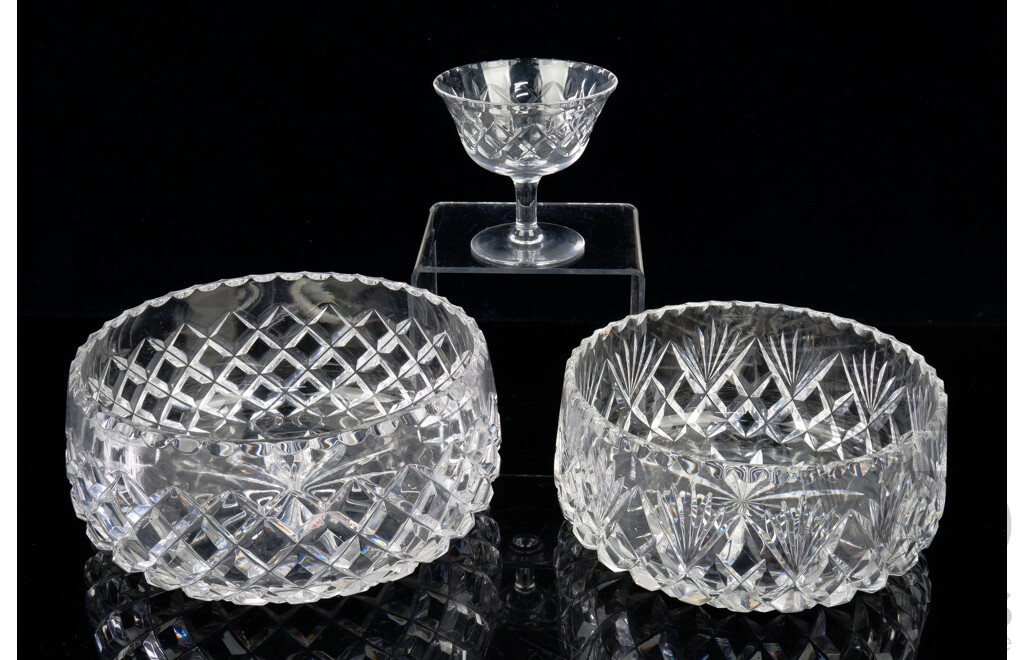 Two Vintage Grimwade Crystal Serving Bowls Along with Webb and Corbett Coupe