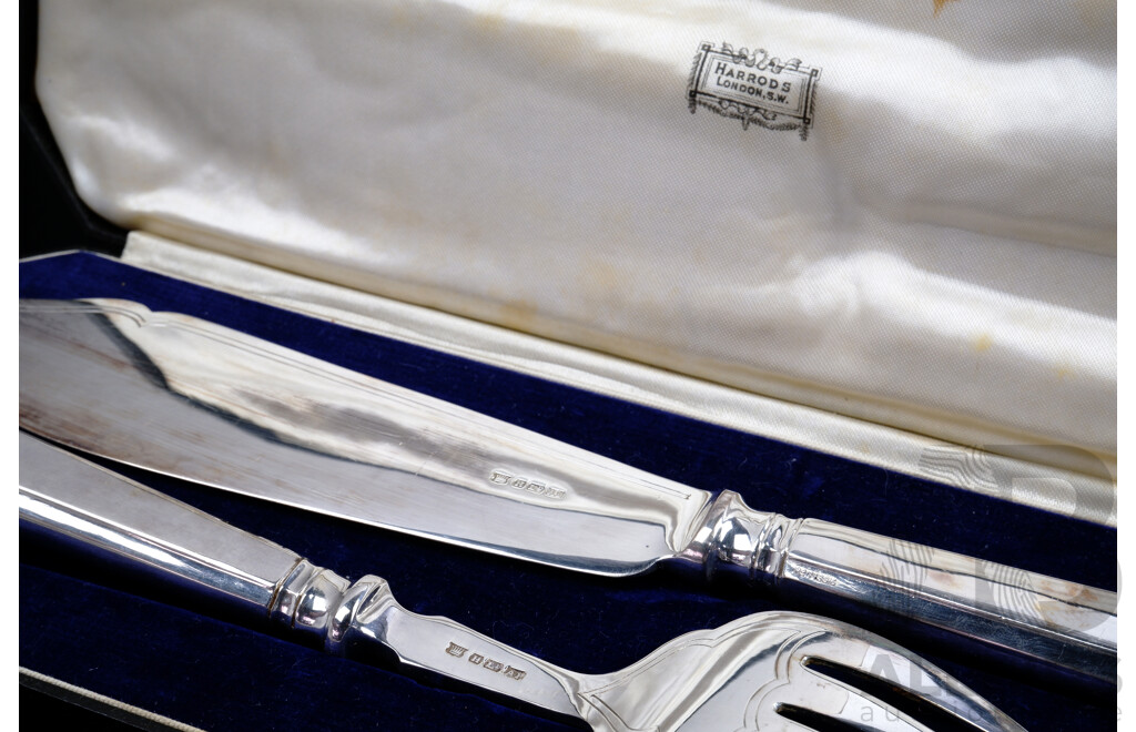 Vintage Harrods of London Silver Plate Fish Serving Set in Case