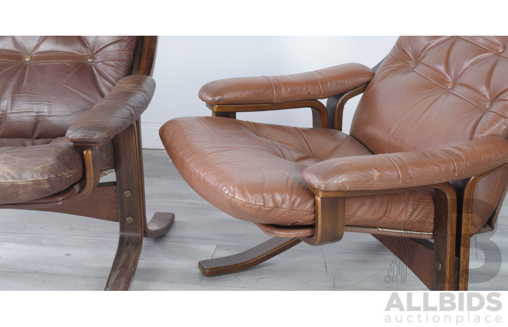 Pair of Retro Danish Deluxe Bentwod and Leather Armchairs