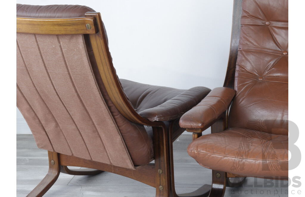 Pair of Retro Danish Deluxe Bentwod and Leather Armchairs