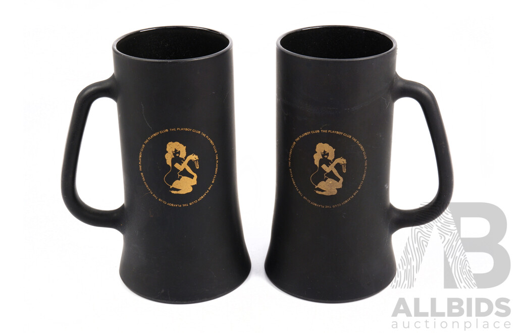 Pair Playboy Ceramic Tankards with Glass Bottoms