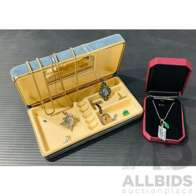 Collection of Vintage Jewellery Items Including 18KGP Pendant with CZ and Green Stone