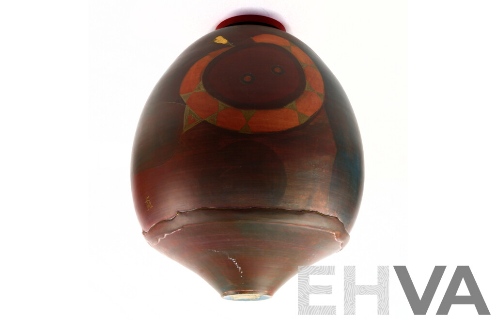 Diogenes Farri (Born 1939), Hand-Painted Buff Clay Ovoid Form C1988